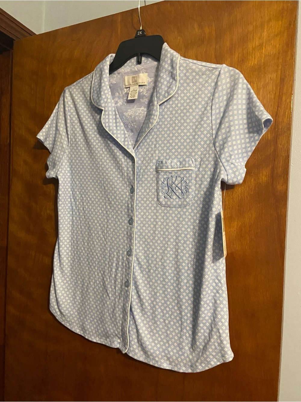 Karen Neuburger Light Blue Short Sleeve Monogram Pajama Top